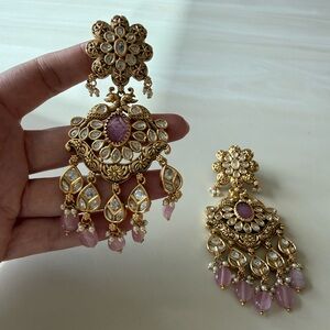 Elegant Indian Gold and Pink Statement Earrings